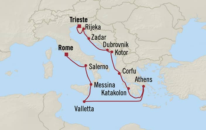 Itinerary map for Oceania Marina voyage MNA280711