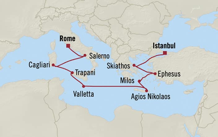 Itinerary map for Oceania Marina voyage MNA280811