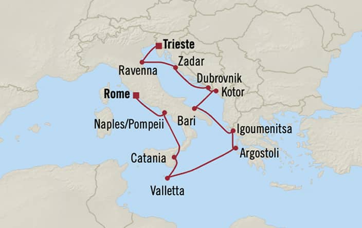Itinerary map for Oceania Marina voyage MNA280922