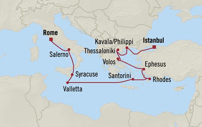 Itinerary map for Oceania Marina voyage MNA281015