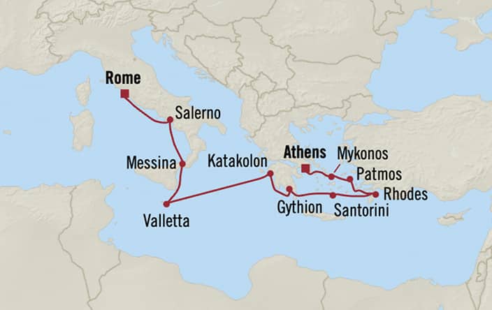 Itinerary map for Oceania Marina voyage MNA281026