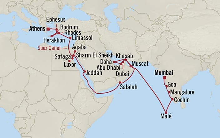 Itinerary map for Oceania Marina voyage MNA281106A