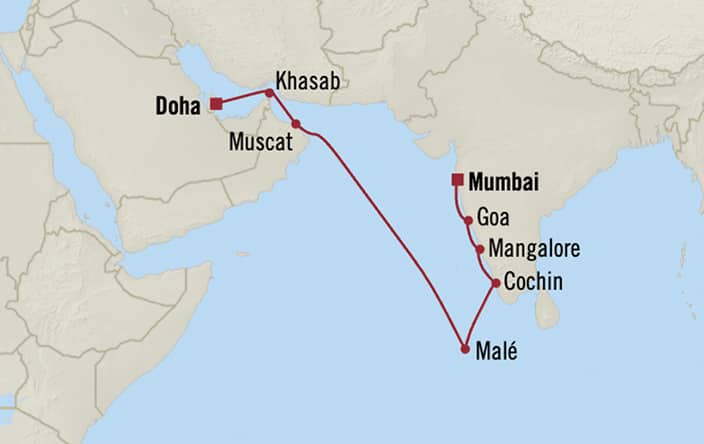 Itinerary map for Oceania Marina voyage MNA281127