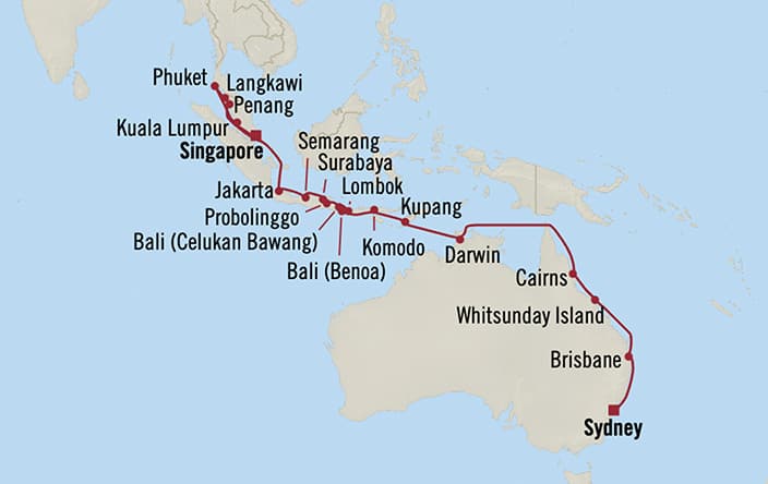 Itinerary map for Oceania Marina voyage MNA281223A