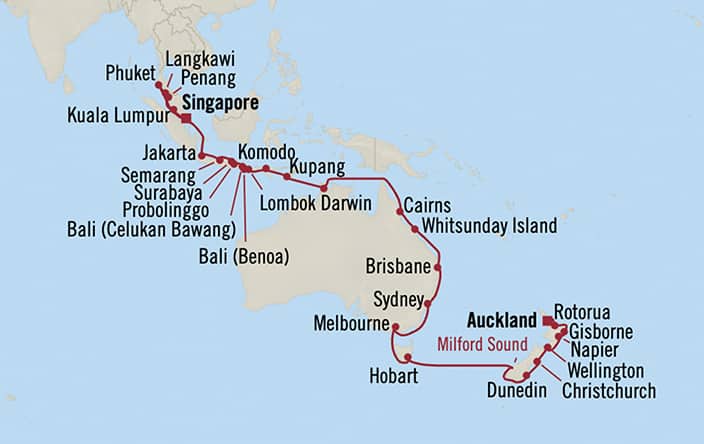 Itinerary map for Oceania Marina voyage MNA281223B