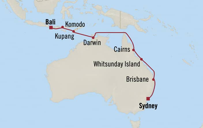 Itinerary map for Oceania Marina voyage MNA290107