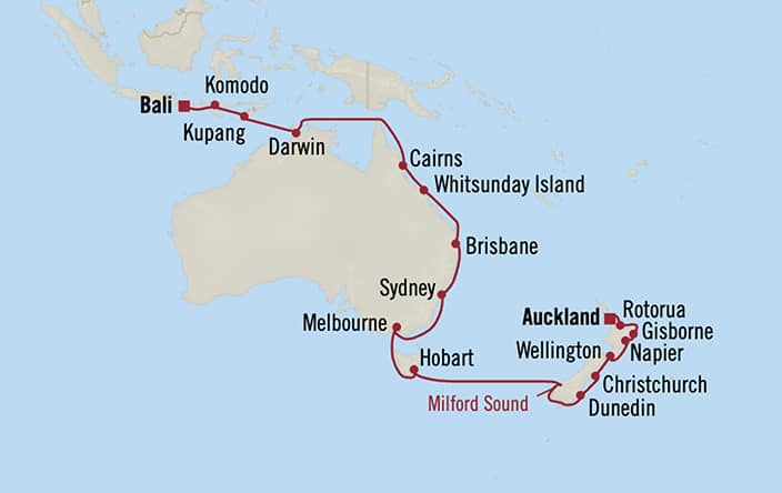 Itinerary map for Oceania Marina voyage MNA290107A