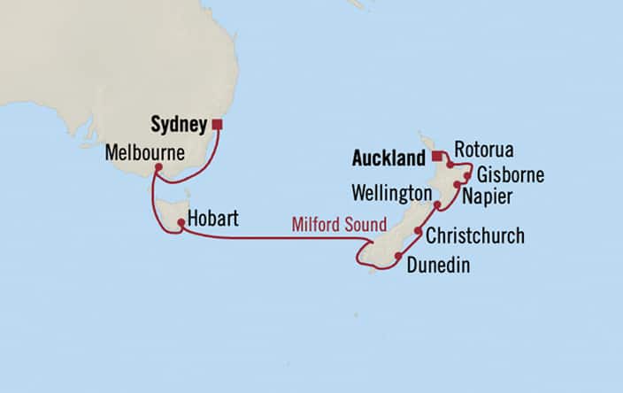 Itinerary map for Oceania Marina voyage MNA290121