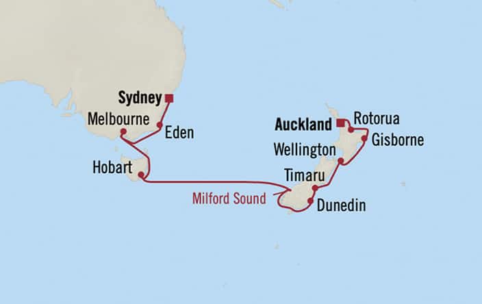 Itinerary map for Oceania Marina voyage MNA290204