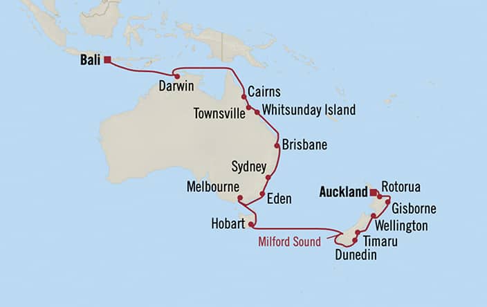 Itinerary map for Oceania Marina voyage MNA290204A