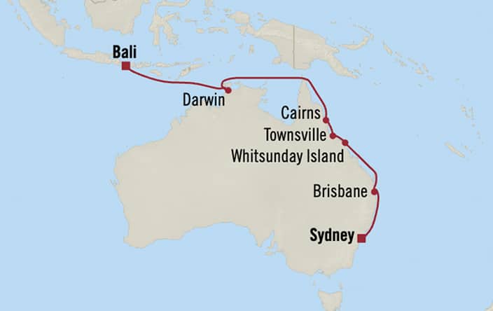Itinerary map for Oceania Marina voyage MNA290218