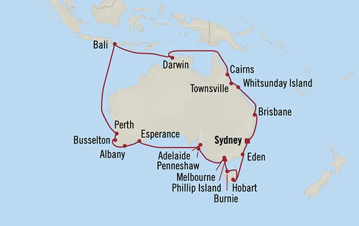 Itinerary map for Oceania Marina voyage MNA290218A