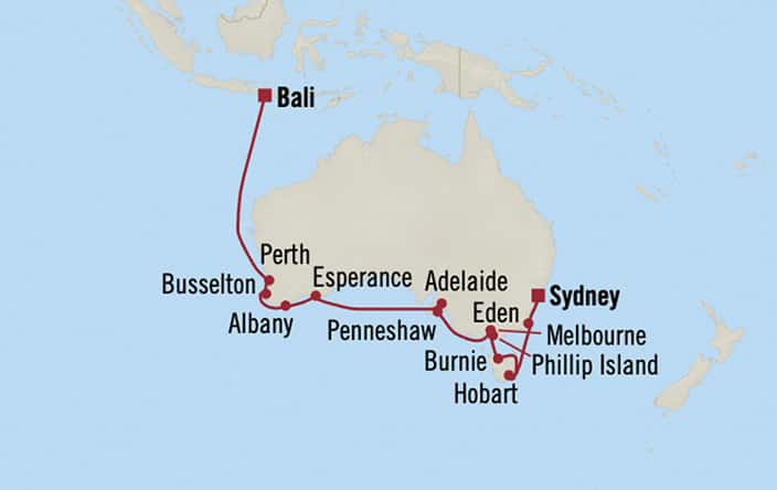 Itinerary map for Oceania Marina voyage MNA290304