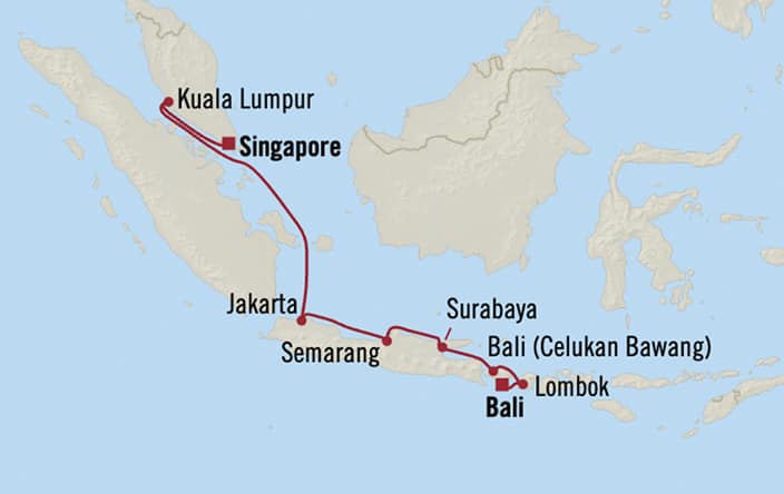 Itinerary map for Oceania Marina voyage MNA290408