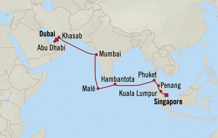 Itinerary map for Oceania Marina voyage MNA290419