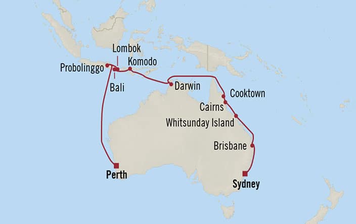 Itinerary Map for Oceania Riviera Cruises Voyage ID RVA261215