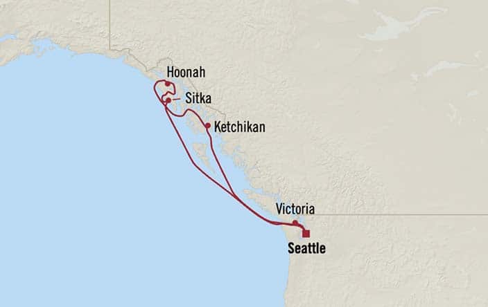 Itinerary Map for Oceania Riviera Cruises Voyage ID RVA270708