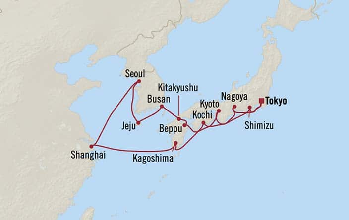 Itinerary Map for Oceania Riviera Cruises Voyage ID RVA271011