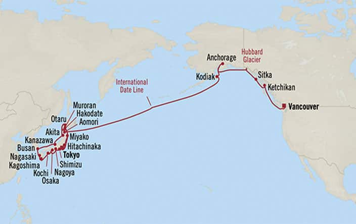 Itinerary Map for Oceania Riviera Cruises Voyage ID RVA280411A