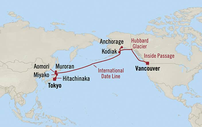 Itinerary Map for Oceania Riviera Cruises Voyage ID RVA280425