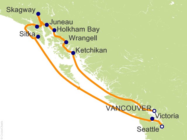 Itinerary map for Oceania Riviera voyage RVA280511