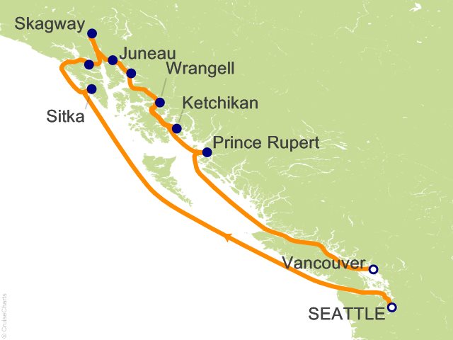 Itinerary map for Oceania Riviera voyage RVA280809