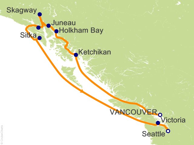 Itinerary map for Oceania Riviera voyage RVA280821