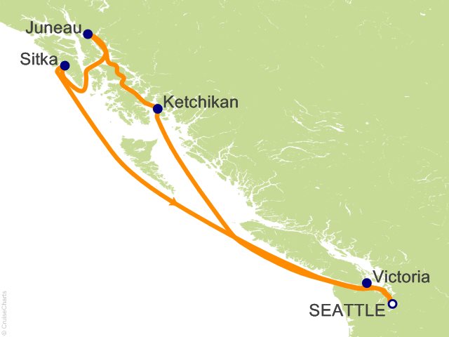 Itinerary map for Oceania Riviera voyage RVA280831