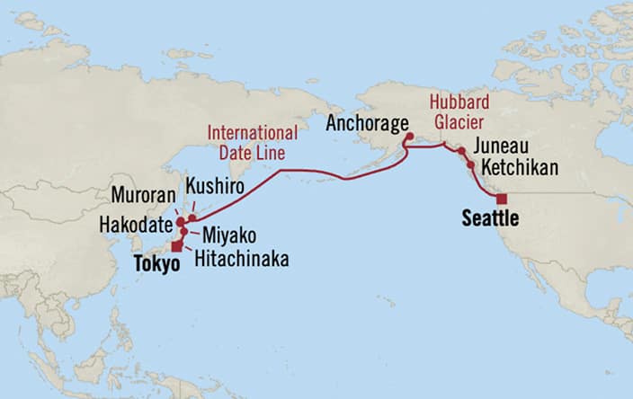 Itinerary map for Oceania Riviera voyage RVA280907