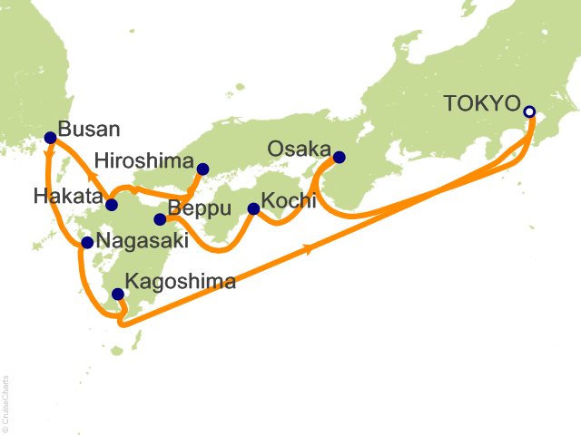 Itinerary map for Oceania Riviera voyage RVA280927