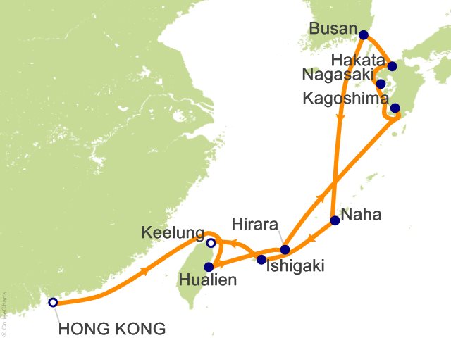 Itinerary map for Oceania Riviera voyage RVA281112
