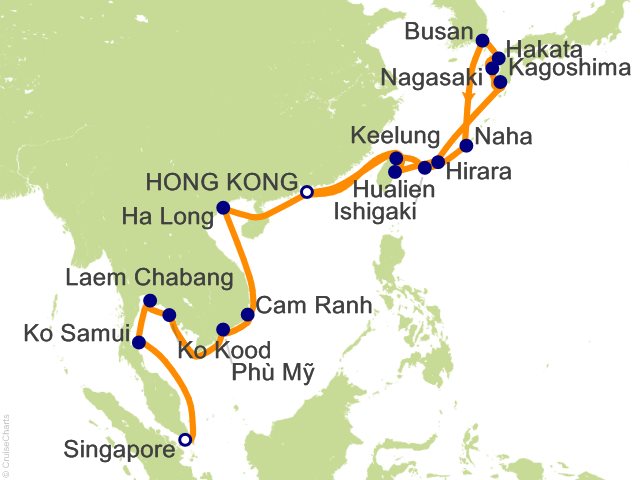 Itinerary map for Oceania Riviera voyage RVA281112A
