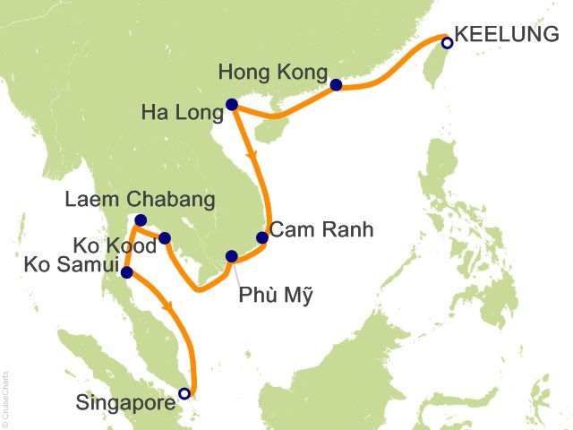 Itinerary map for Oceania Riviera voyage RVA281124
