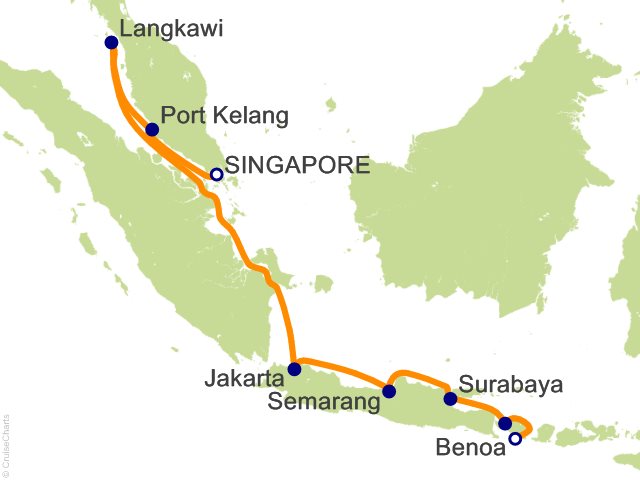 Itinerary map for Oceania Riviera voyage RVA281208