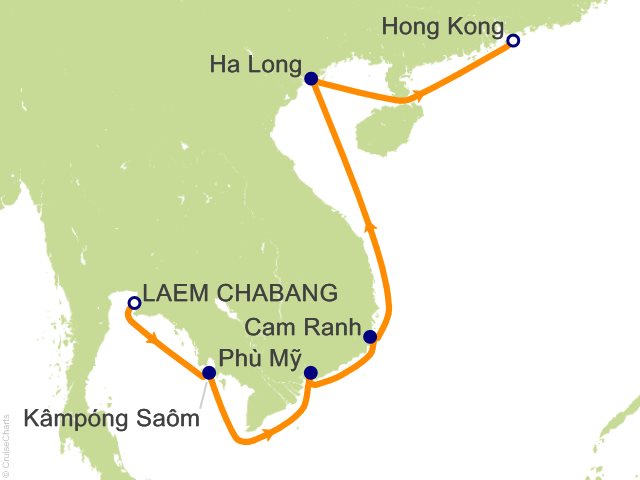 Itinerary map for Oceania Riviera voyage RVA281229