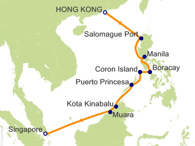 Itinerary map for Oceania Riviera voyage RVA290110