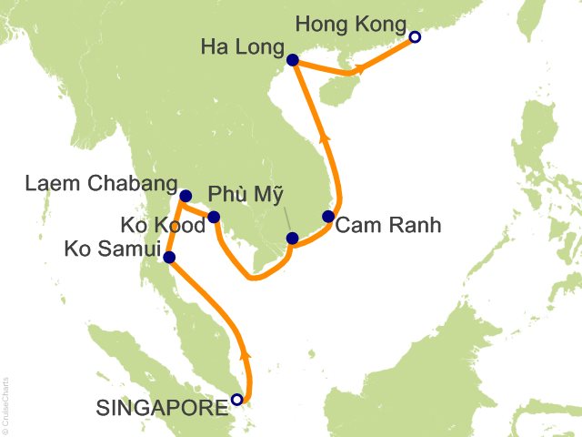 Itinerary map for Oceania Riviera voyage RVA290122