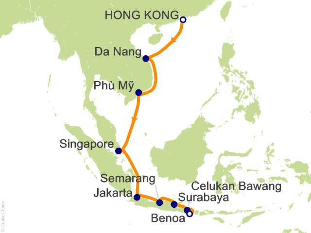 Itinerary map for Oceania Riviera voyage RVA290203