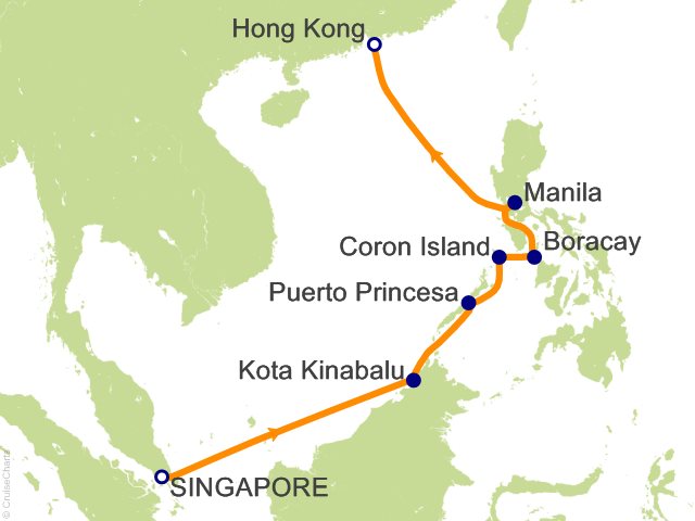 Itinerary map for Oceania Riviera voyage RVA290226