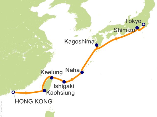 Itinerary map for Oceania Riviera voyage RVA290309