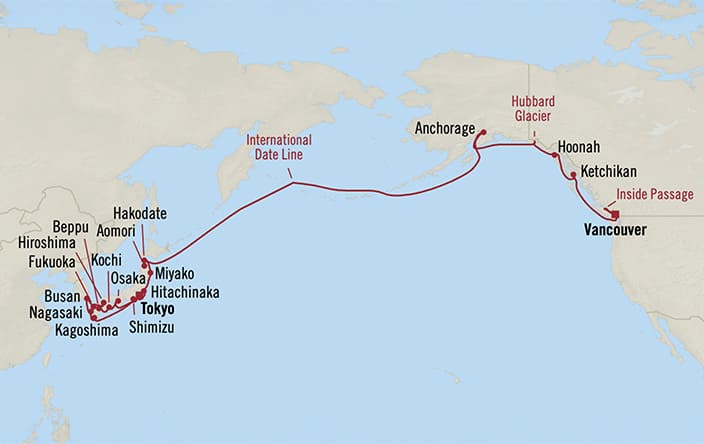 Itinerary map for Oceania Riviera voyage RVA290412A