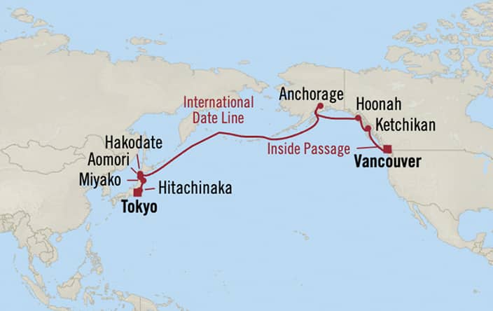 Itinerary map for Oceania Riviera voyage RVA290424