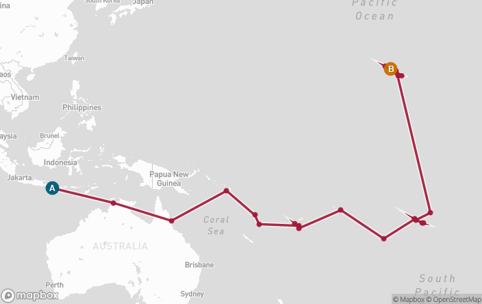 Itinerary Map for Oceania Cruises Sirena Voyage ID SIR260603A