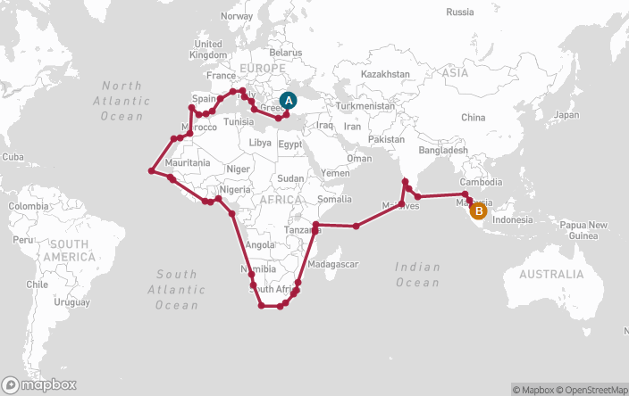 Itinerary Map for Oceania Cruises Sirena Voyage ID SIR260827B