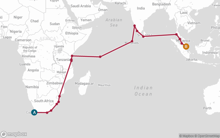 Itinerary Map for Oceania Cruises Sirena Voyage ID SIR261005