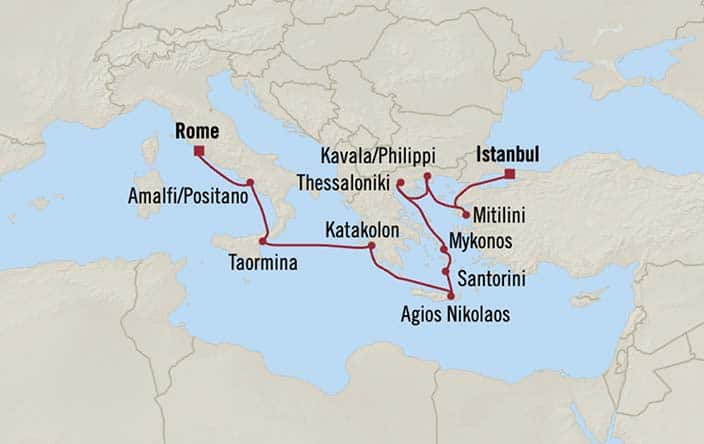 Itinerary Map for Oceania Cruises Sirena Voyage ID SIR270709