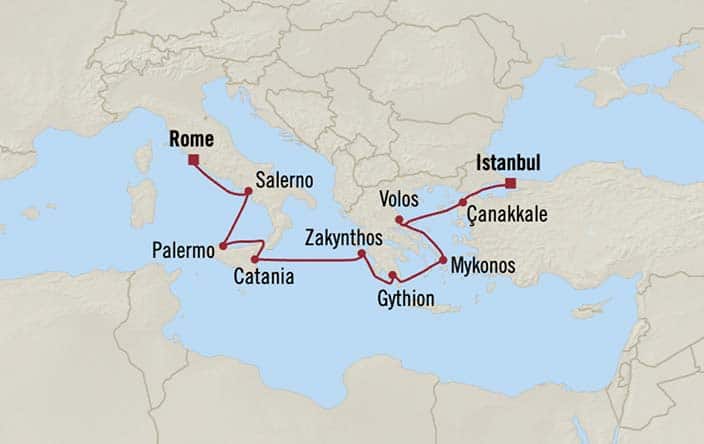 Itinerary Map for Oceania Cruises Sirena Voyage ID SIR270719