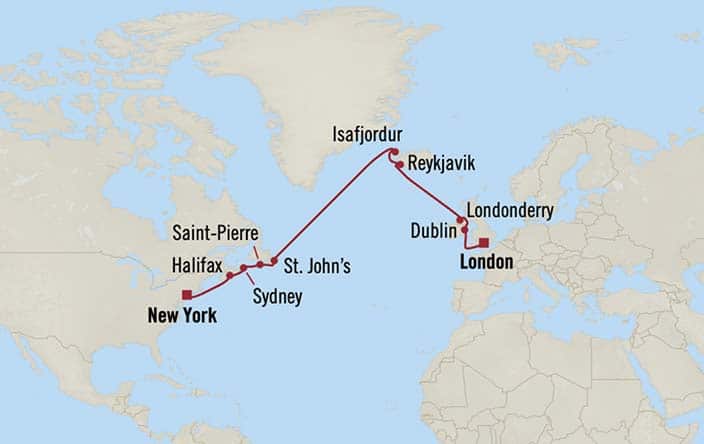 Itinerary Map for Oceania Cruises Sirena Voyage ID SIR270903