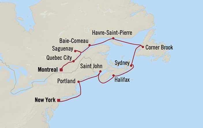 Itinerary Map for Oceania Cruises Sirena Voyage ID SIR271025