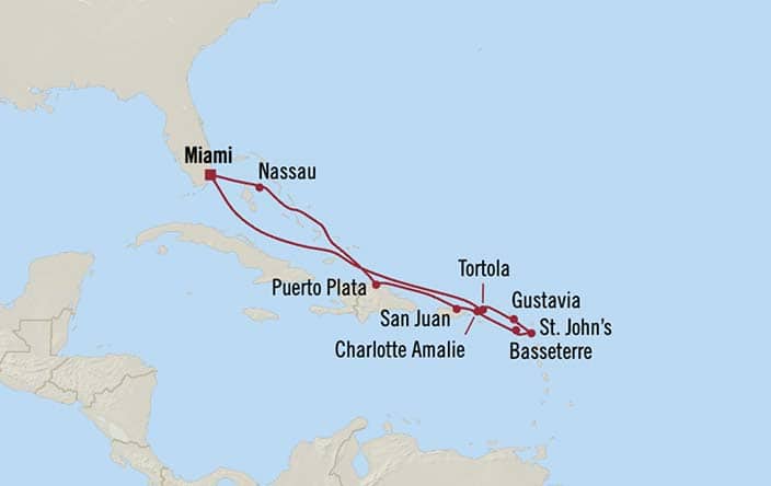Itinerary Map for Oceania Cruises Sirena Voyage ID SIR271210
